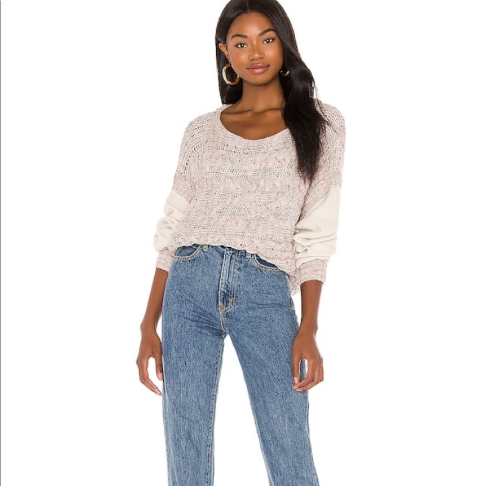 Free People Honey She’ll White Combo Slouchy Sweater. Never worn, perfect cond.